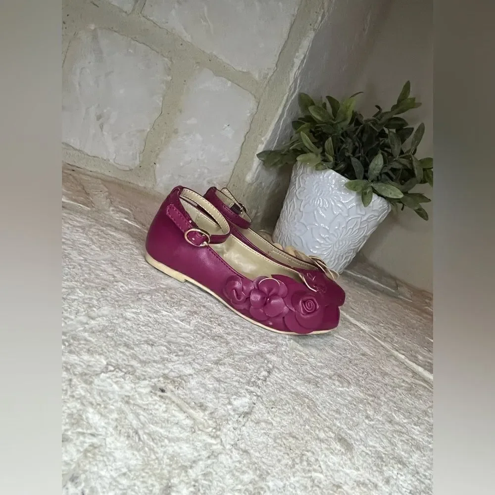Janie and Jack Danity berry flower flats sz 7